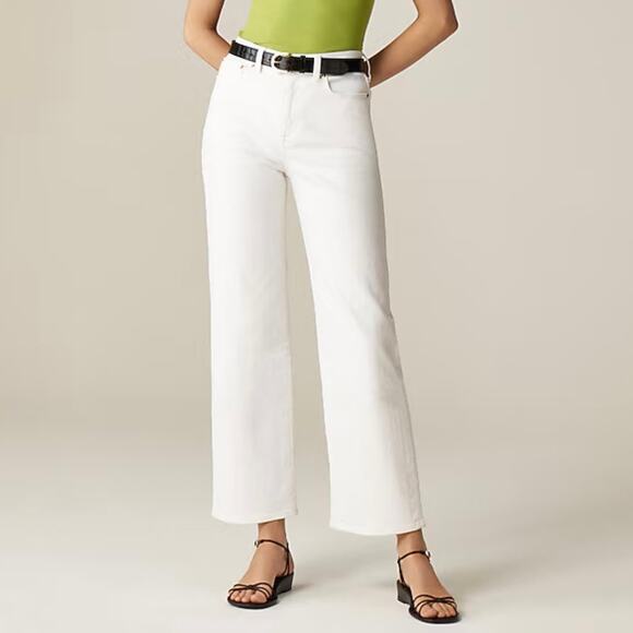 J Crew Women's Slim Wide Leg Jean Size 29 White High Waist Ankle Raw Hem - Picture 1 of 16